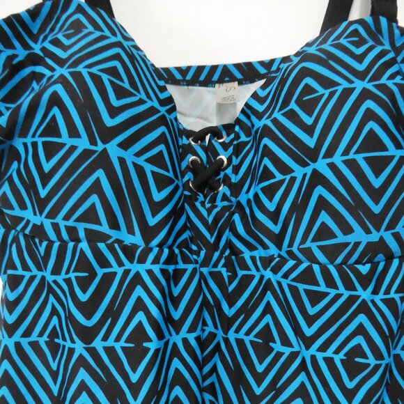 CACTUS | 1X | Geometric Blue and Black Tankini Top - Picture 4 of 13